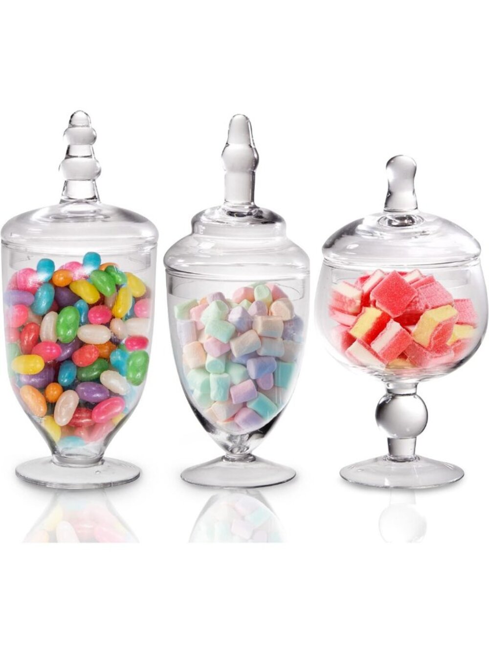 Clear Glass Candy Jars Set of 3 - Apothecary Bowls for Wedding Candy Buffet